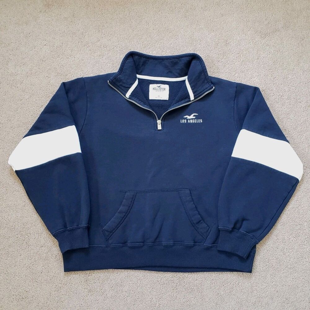Hollister Quarter-zip Sweater Navy White Embroidered Logo Pocket Size XS Fleece